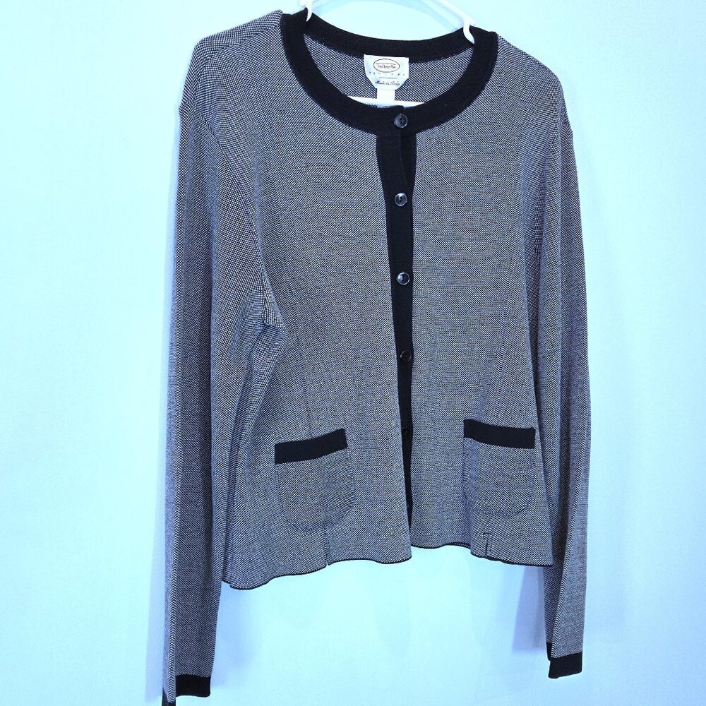 Talbots Black & White Cardigan Sweater Size LP